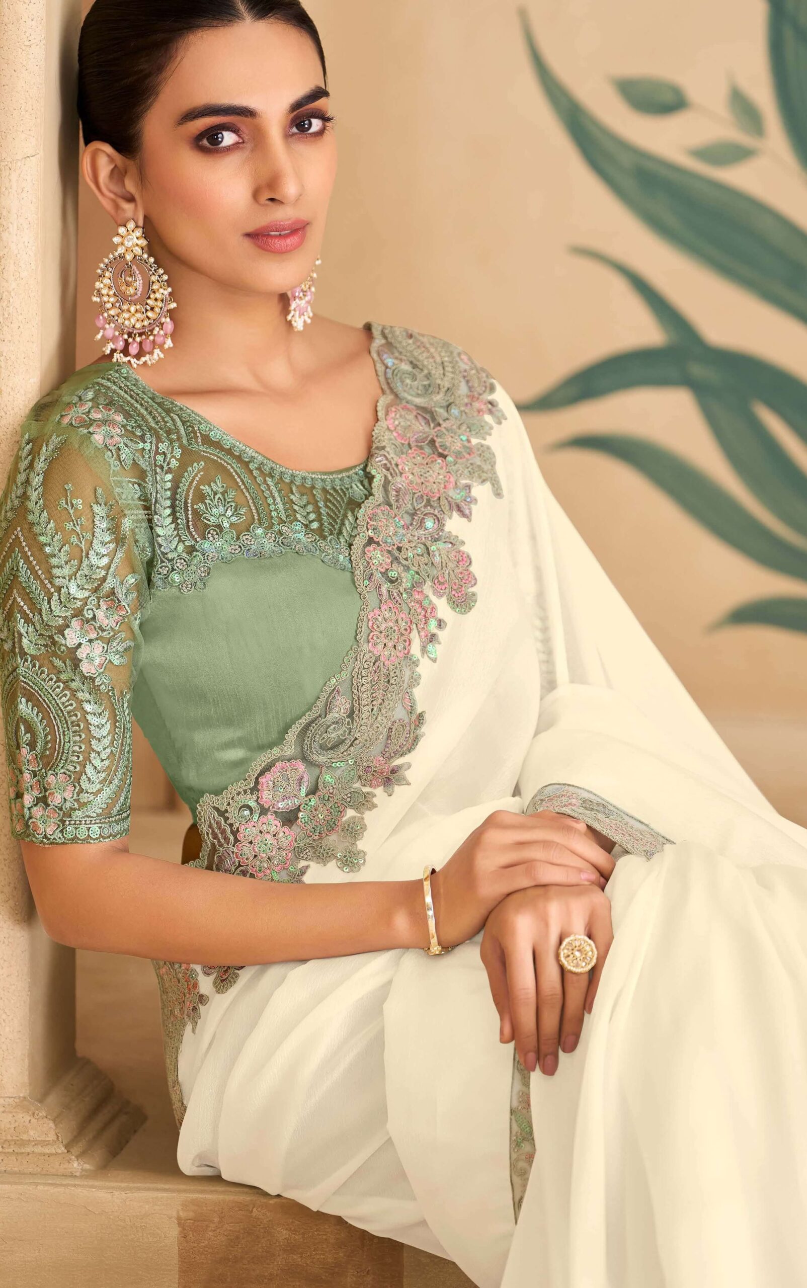 White Colour Party Wear Saree New Design in Canada