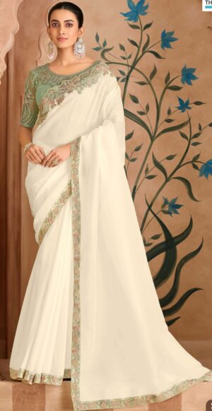 White Colour Party Wear Saree New Design