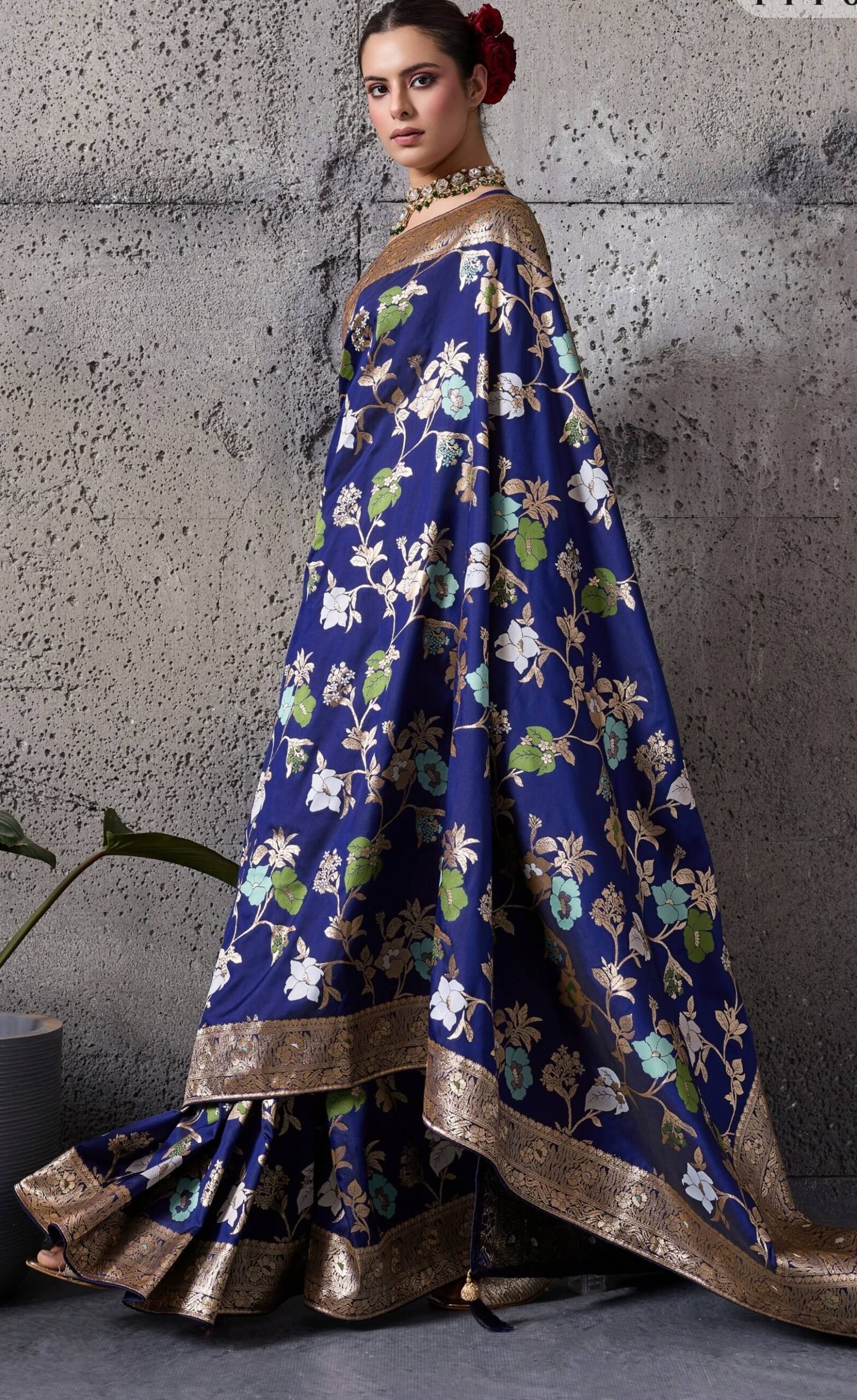 Blue Colour Banarasi Silk Saree with Zari Work