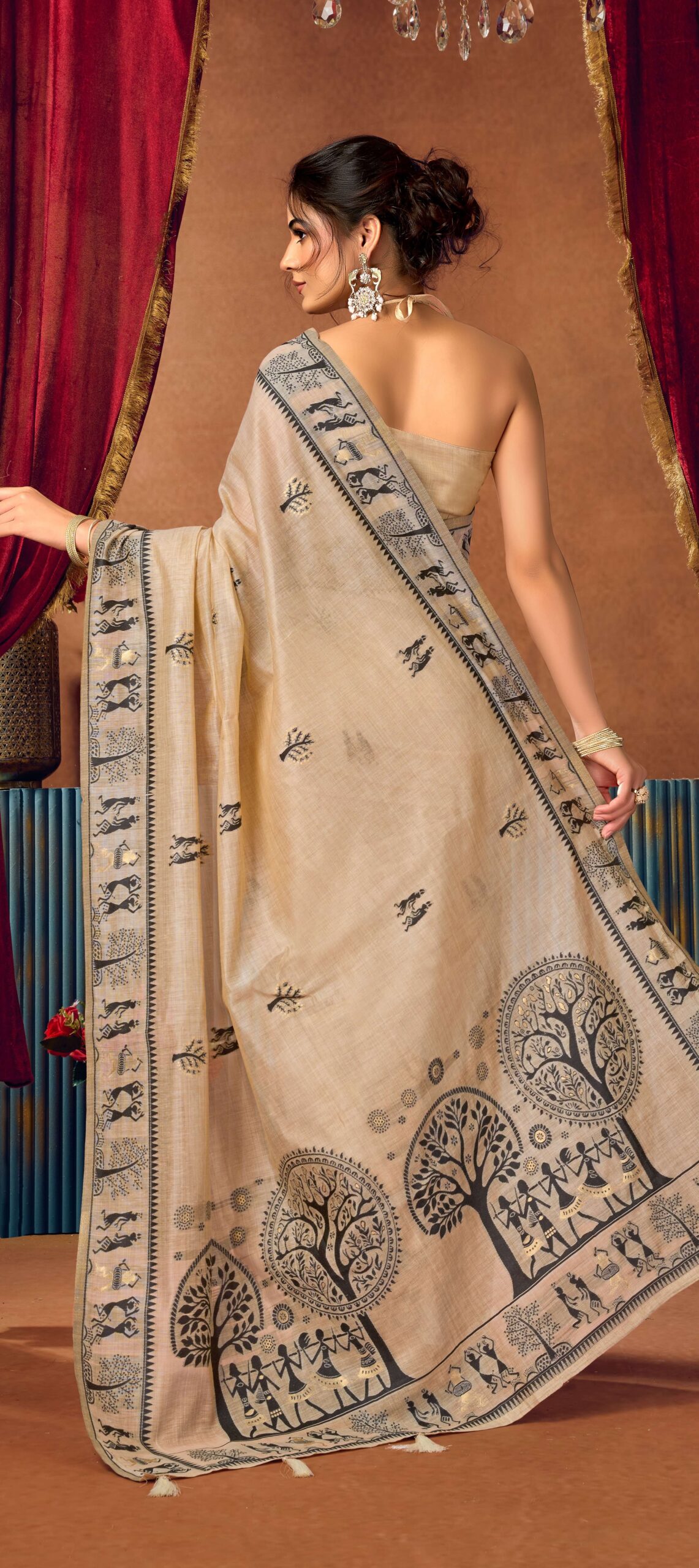 Breathable Premium Silk Modal Warli Saree Off White