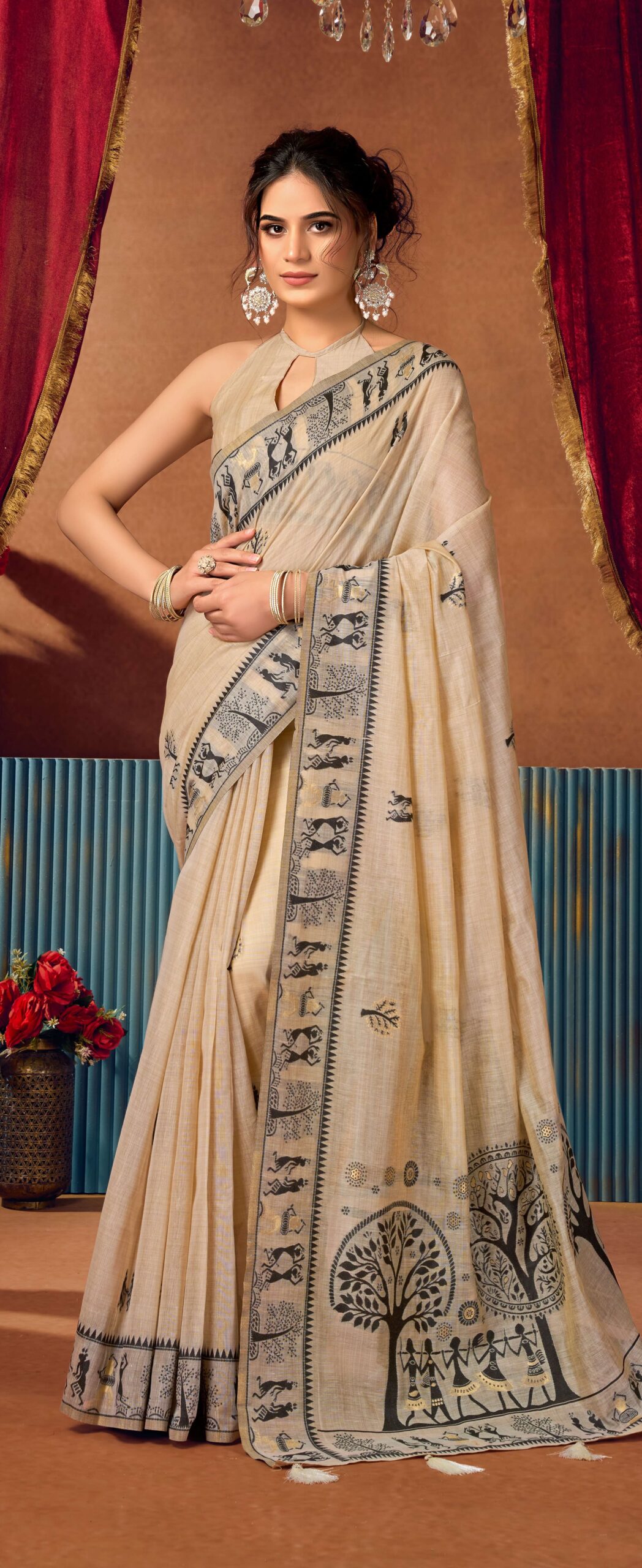 Breathable Premium Silk Modal Warli Saree in India