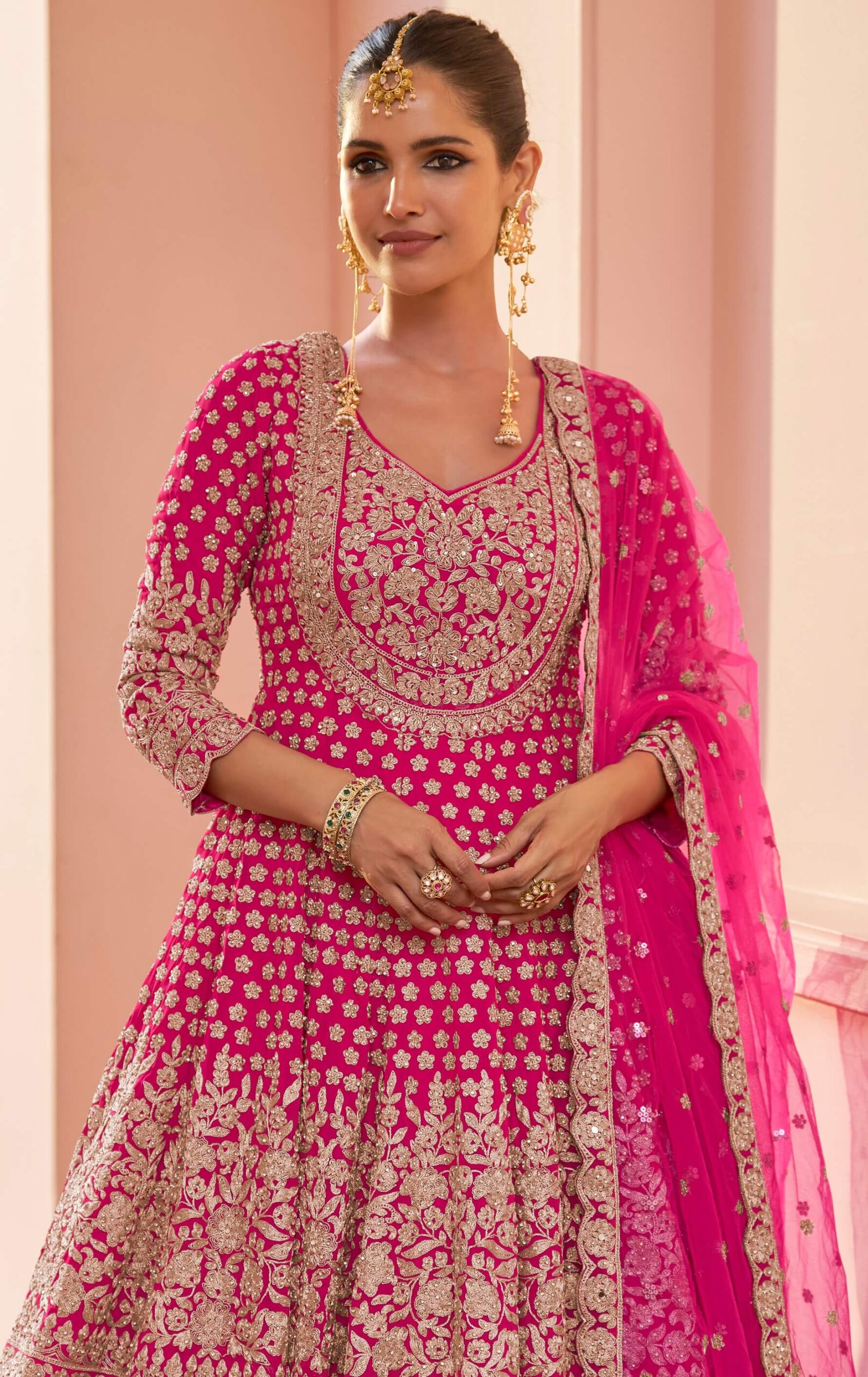 Dark Pink Kurta Lehenga Set for Wedding