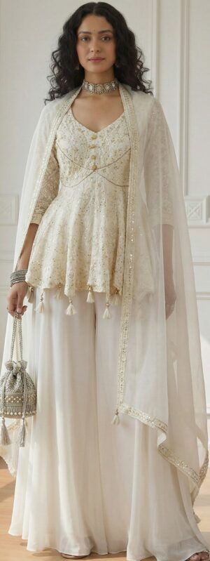 Indo Western Fusion Dresses Off White Dress in Newzealand