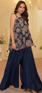 Indo Western Party Wear for Ladies Navy Blue Colour