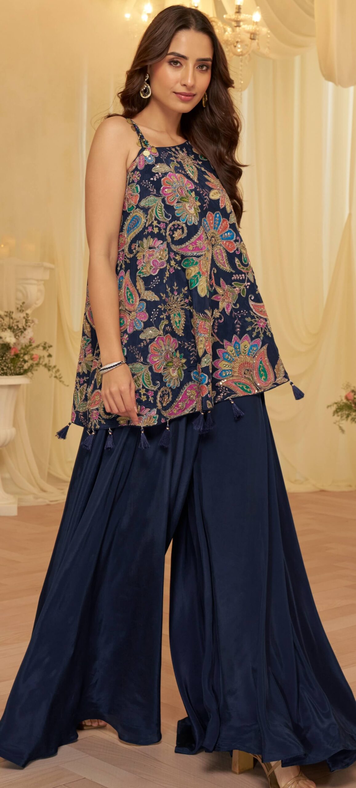 Indo Western Party Wear for Ladies Navy Blue Colour