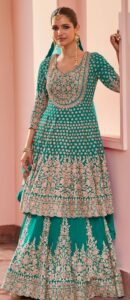 Kurta Lehenga Set for Wedding Green Heavy Frock Kurta Set