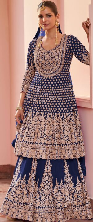 Kurta Lehenga Set for Wedding Royal Blue Frock Kurta Set