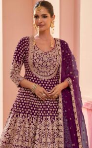 Kurta Lehenga Set for Wedding Wine Heavy Kurta Set