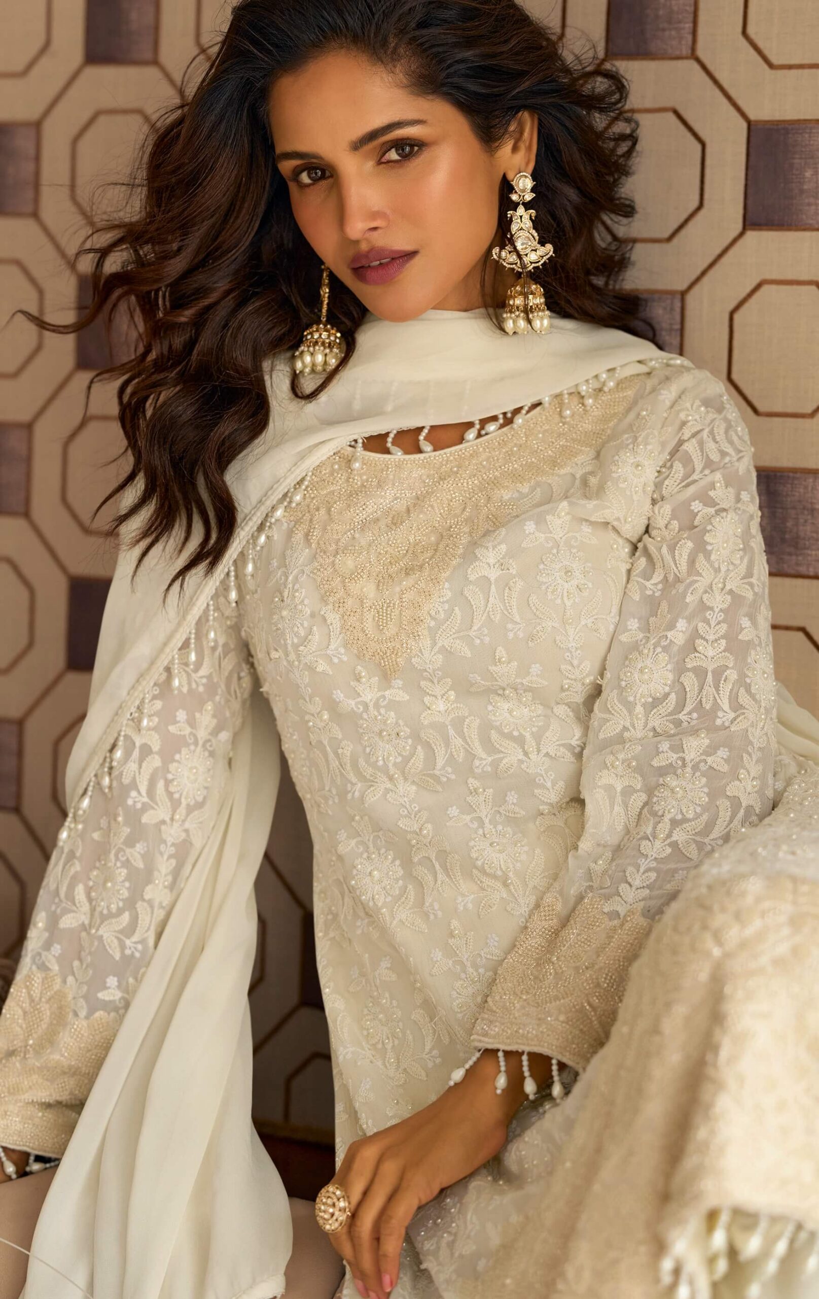 Off White Designer Salwar Suits for Wedding Party
