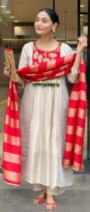 Off White Salwar Suit with Contrast Heavy Dupatta