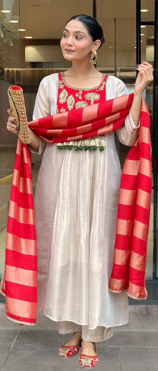 Off White Salwar Suit with Contrast Heavy Dupatta