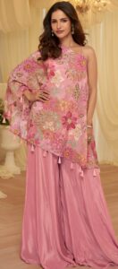 Pink Indo Western Party Wear for Ladies off Shoulder Top Sharara