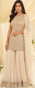 Punjabi Sharara Suits for Wedding Beige Sharara Suit