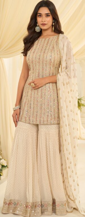 Punjabi Sharara Suits for Wedding Beige Sharara Suit