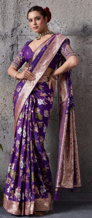 Purple Banarasi Silk Saree for Wedding