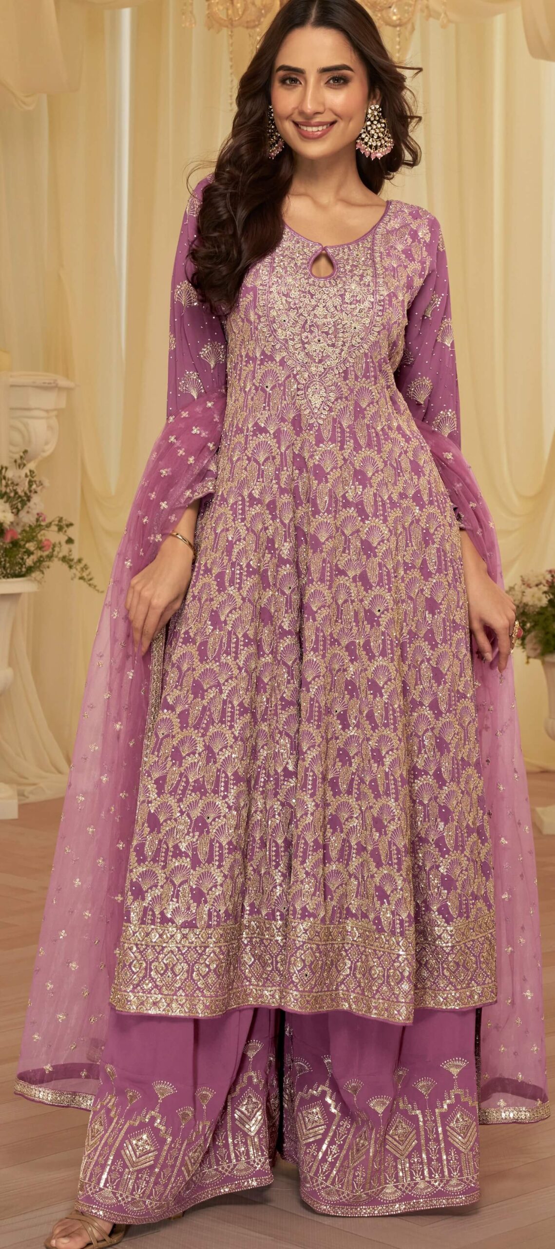Purple Party Wear Punjabi Sharara Suits for Wedding