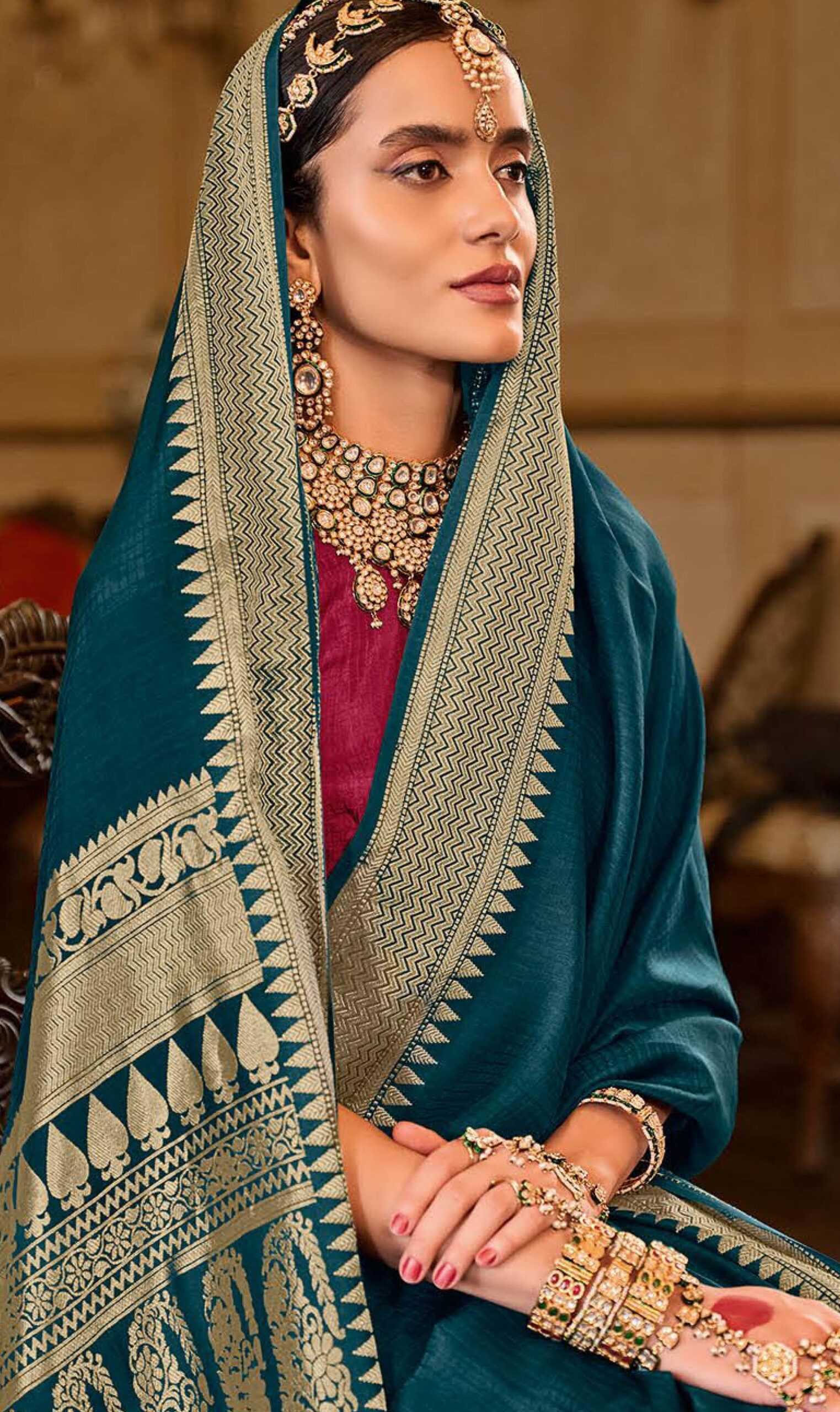 Bridal Pure Silk Sarees Firozi Colour Saree