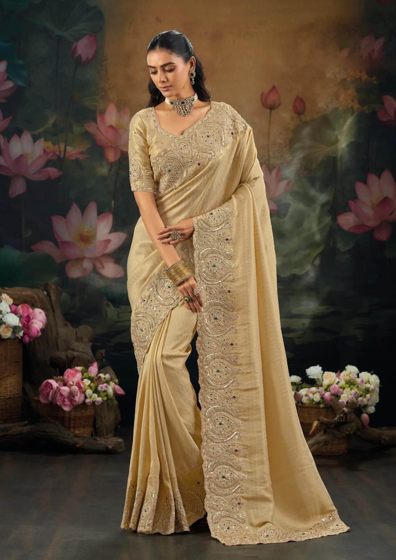 Cream Colour Saree for Wedding