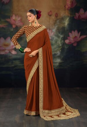 Heavy Brown Red Saree for Wedding