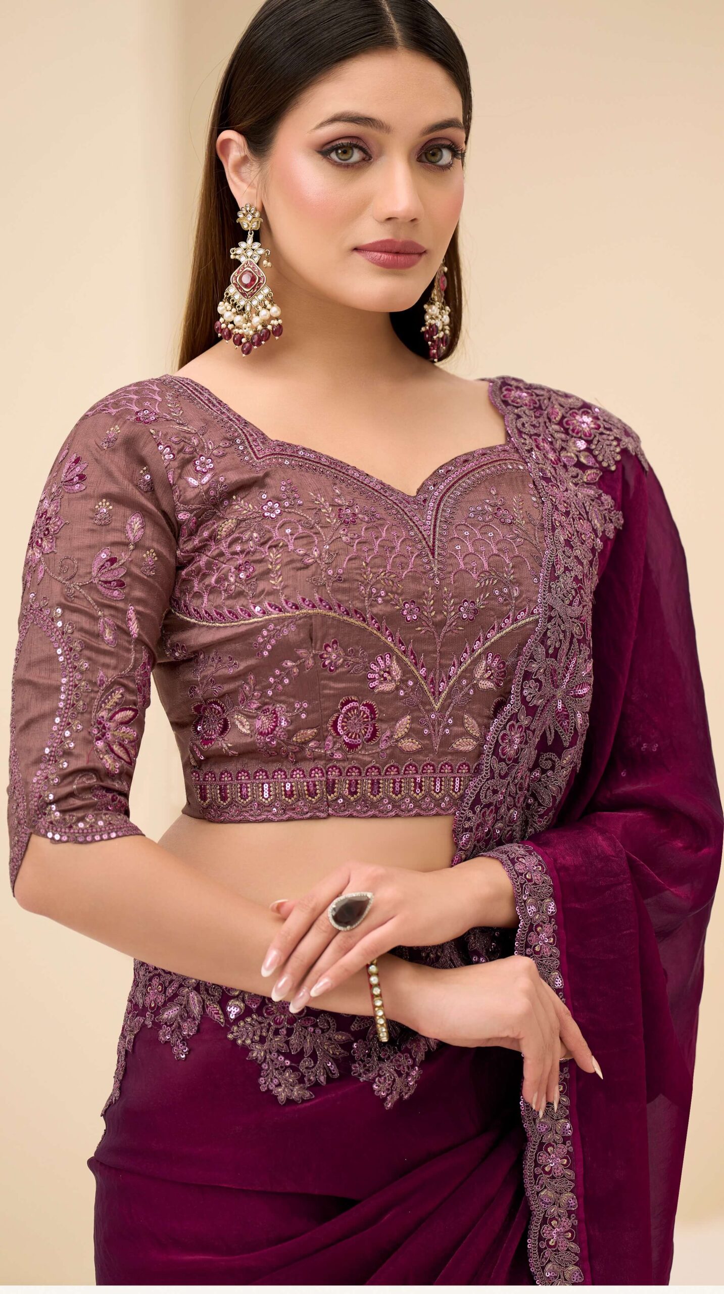 Heavy Saree for Wedding Function Maroon Saree