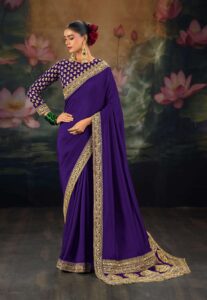 Latest Trending Ink Blue Saree with Golden Border