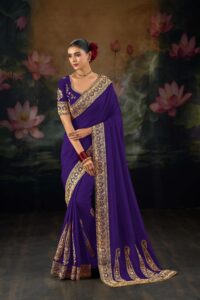 Purple Saree with Golden Border