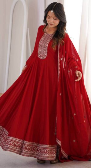 Red Anarkali Suit Party Wear in Happy Pocket