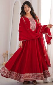 Red Anarkali Suit Party Wear in India