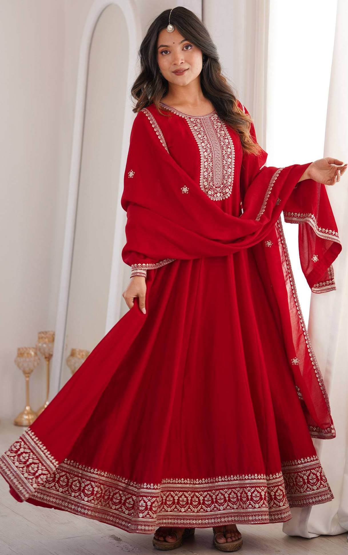 Red Anarkali Suit Party Wear in India