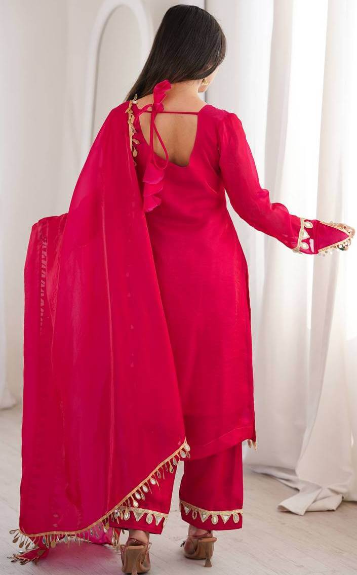 Red Punjabi Suit For Wedding Mirror Work