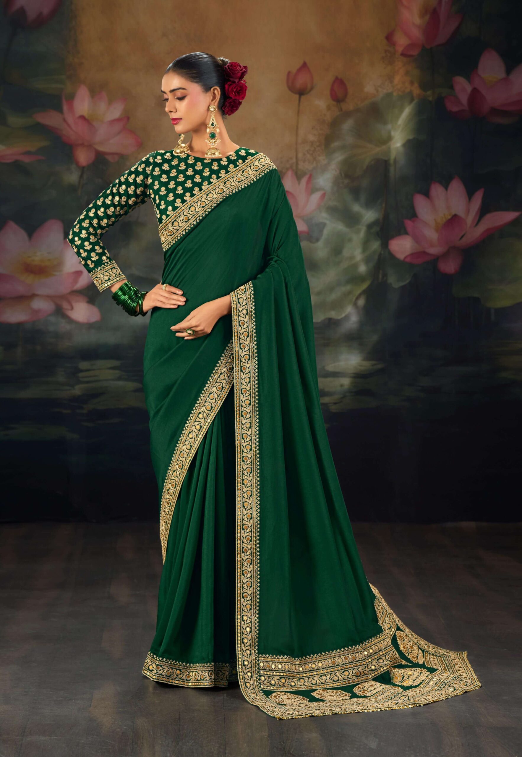 Unique Saree Colours for Wedding Green Saree Design