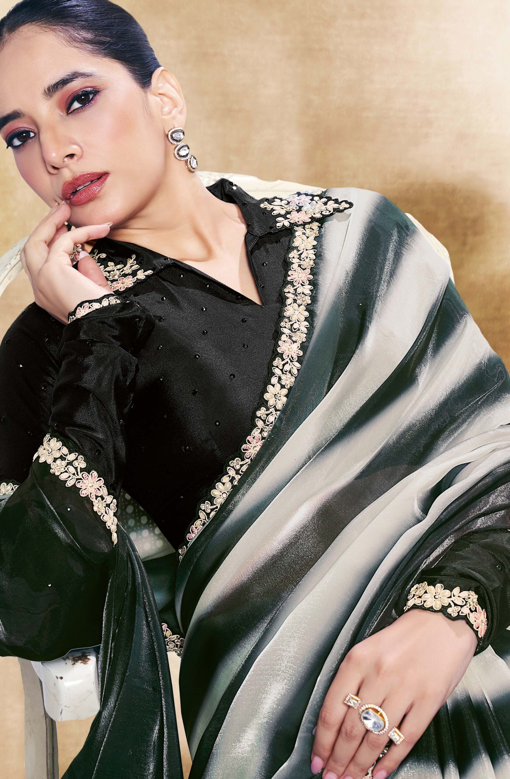 Black Stripe Print Saree For Wedding Look