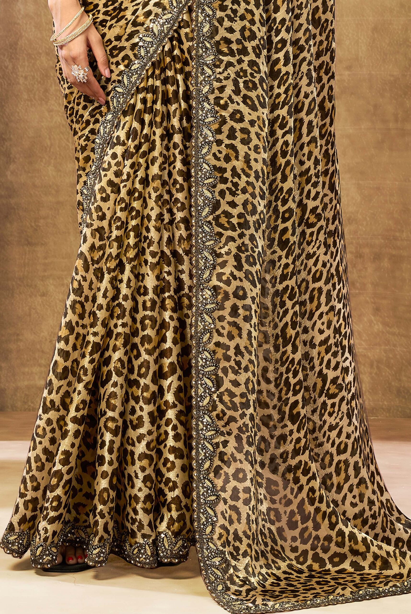 Designer Leopard Print Bridal Saree For Reception Look