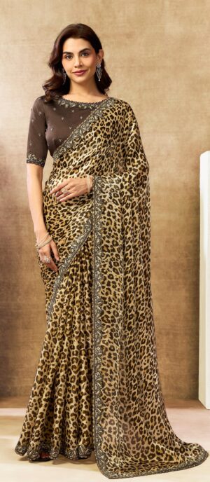 Leopard Print Luxury Saree For Wedding Reception