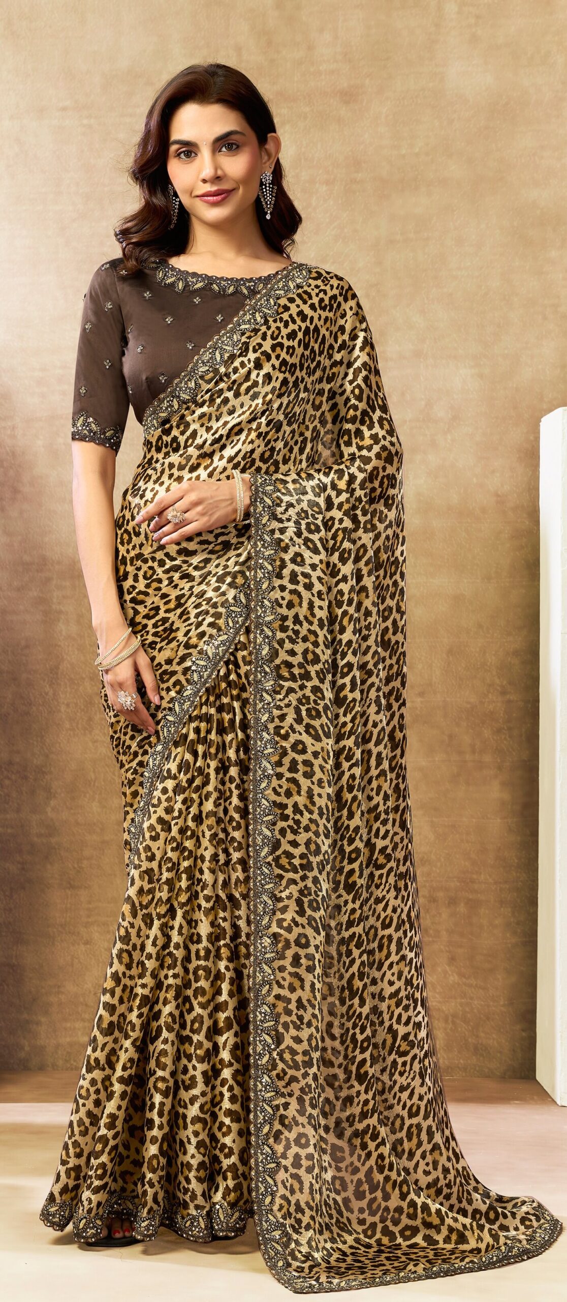 Leopard Print Luxury Saree For Wedding Reception