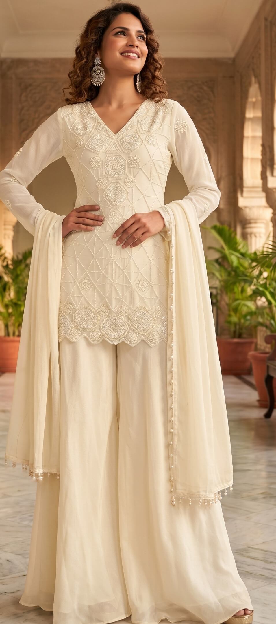Modern Sharara Suit New Design Cream Colour Gharara Suit