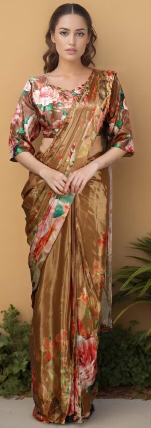 Readymade Stitched Saree Modern Designer Saree Golden Saree