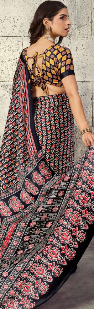 Ajrakh Sarees Wholesale Black Ajrakh Saree