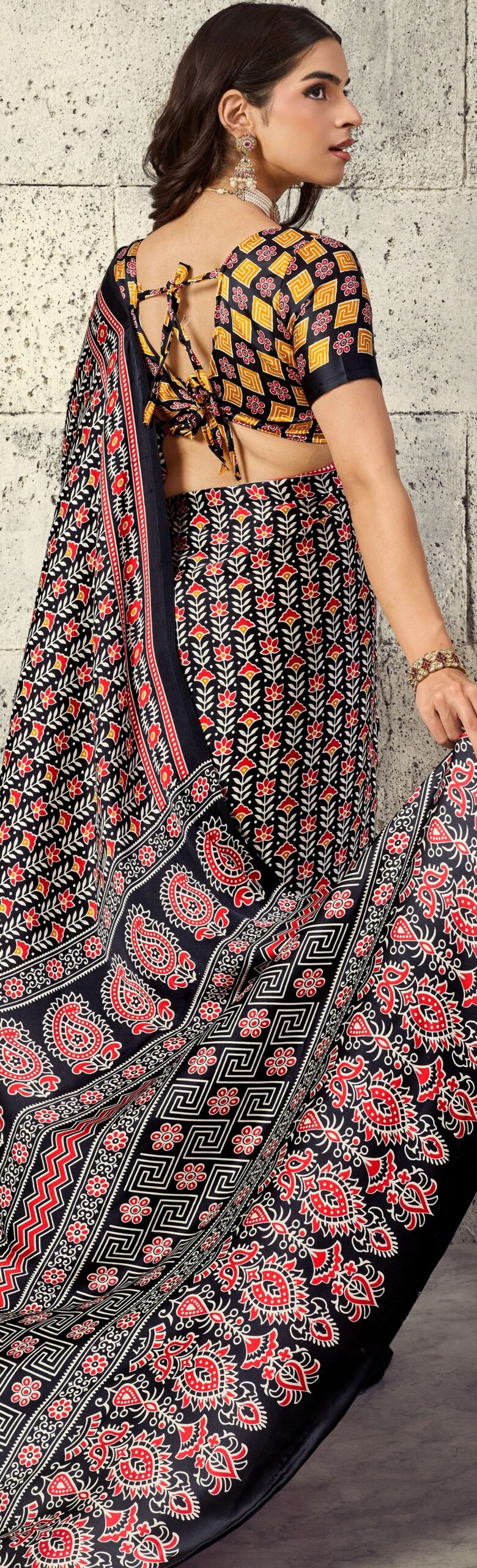 Ajrakh Sarees Wholesale Black Ajrakh Saree