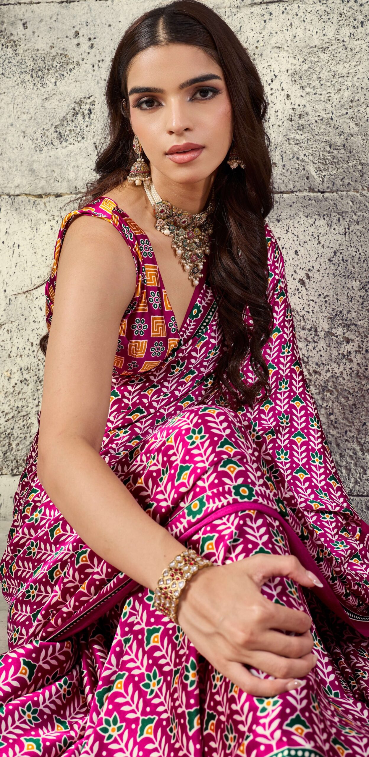 Ajrakh Sarees Wholesale Hot Pink Desinger Saree