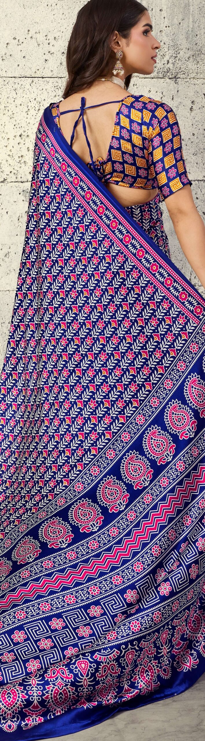 Ajrakh Sarees Wholesale Ink Blue Saree Design