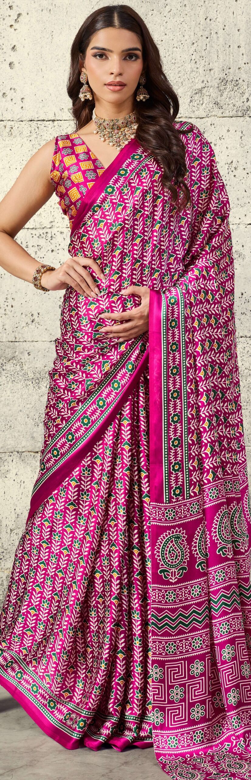 Ajrakh Sarees Wholesale Pink Desinger Saree