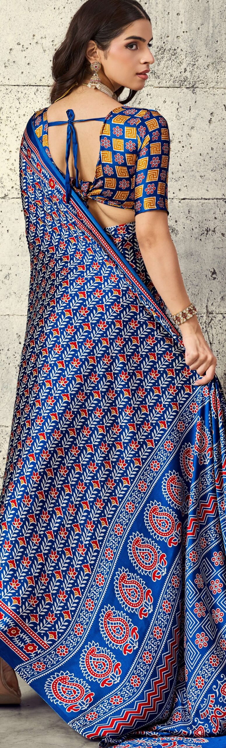 Ajrakh Sarees wholesale Ink Blue Designer Saree