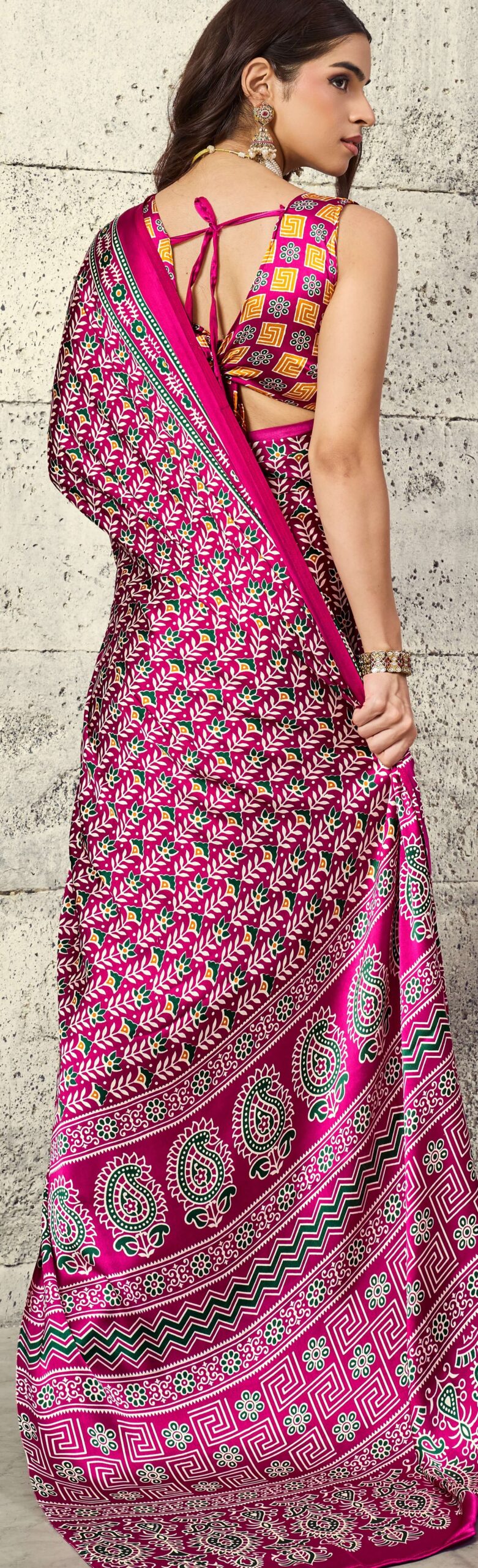Ajrakh Silk Saree Online Pink Saree
