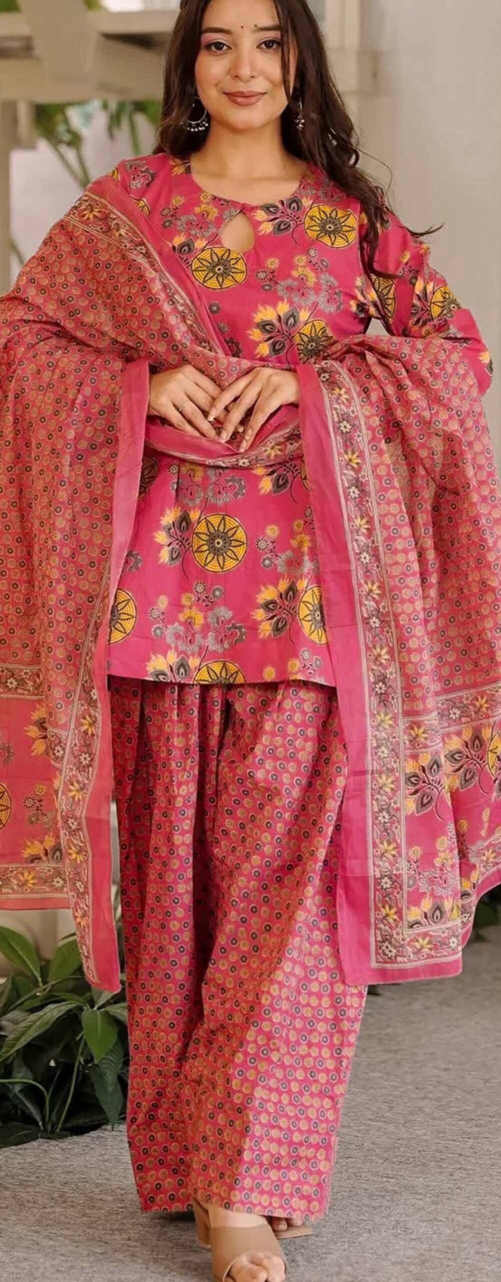 Cord Set with Dupatta in Red Cotton Cord Set