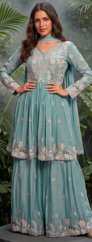 Heavy Wedding Punjabi Suit Skyblue Wedding Suit Set