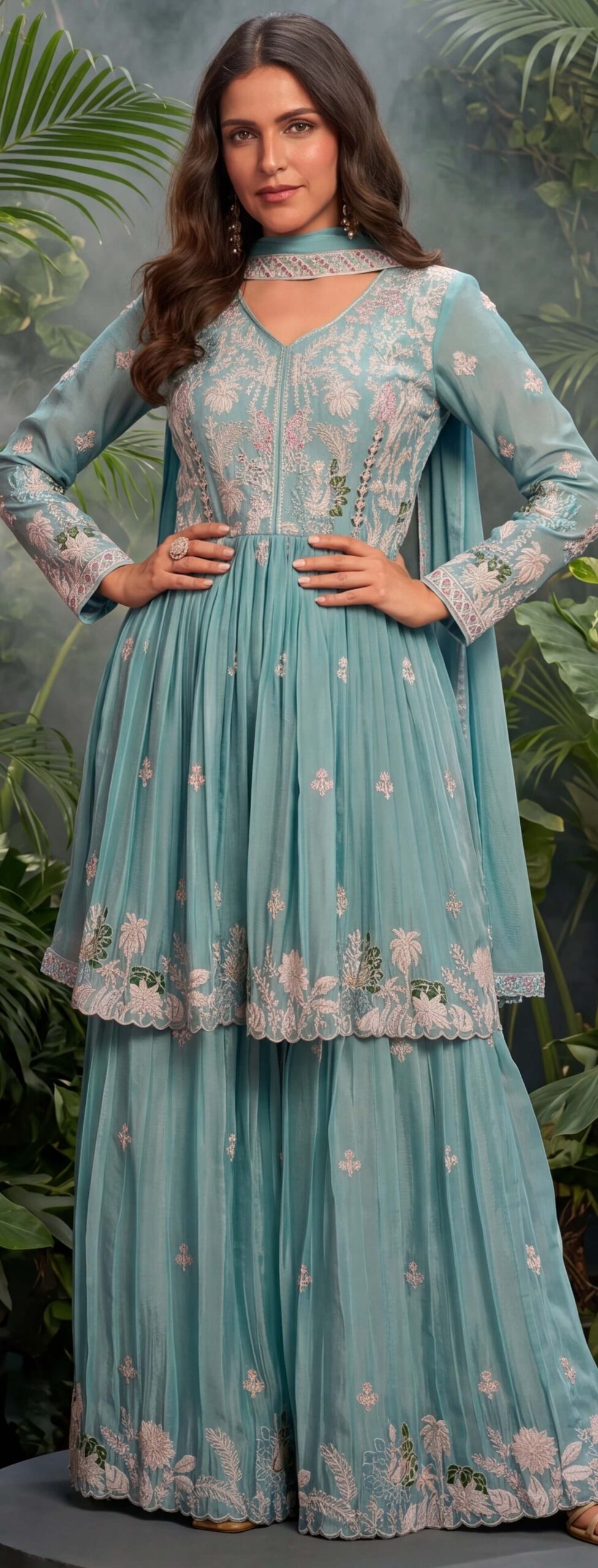 Heavy Wedding Punjabi Suit Skyblue Wedding Suit Set