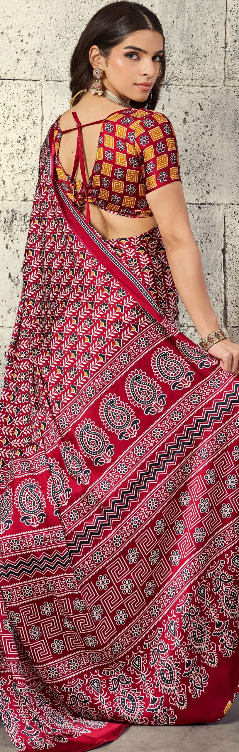 ajrakh sarees wholesale Red Designer Saree
