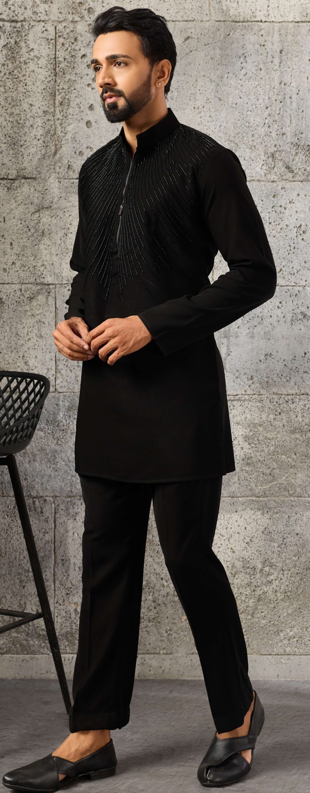 Black Kurta Pajama For Groom Brother With Hand Bead Work Wedding Outfit