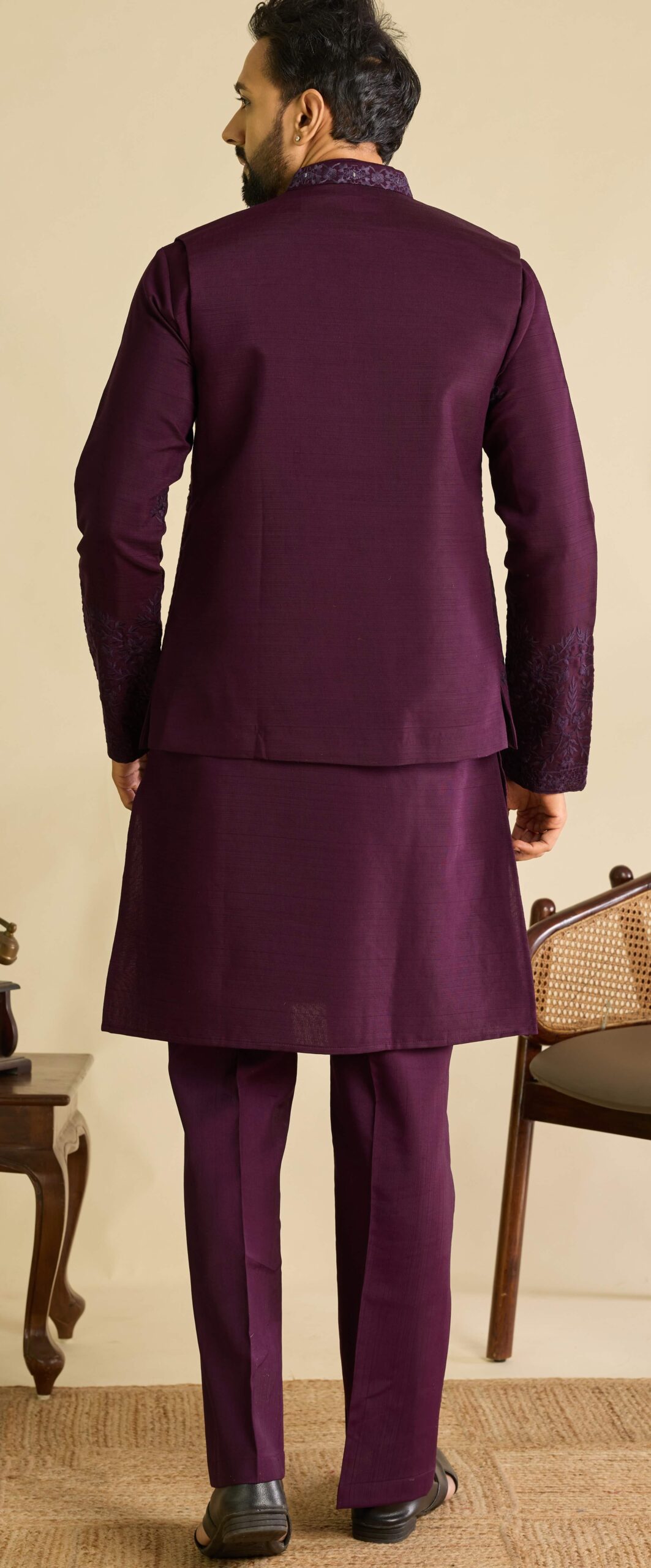 Modern Kurta Pajama with Jacket for Wedding Back View